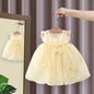Ropa para niños, vestido de niña, nuevo estilo de verano, vestido de princesa con mangas voladoras y lazo para bebé, vestido de noche infantil con hilo de nubes
